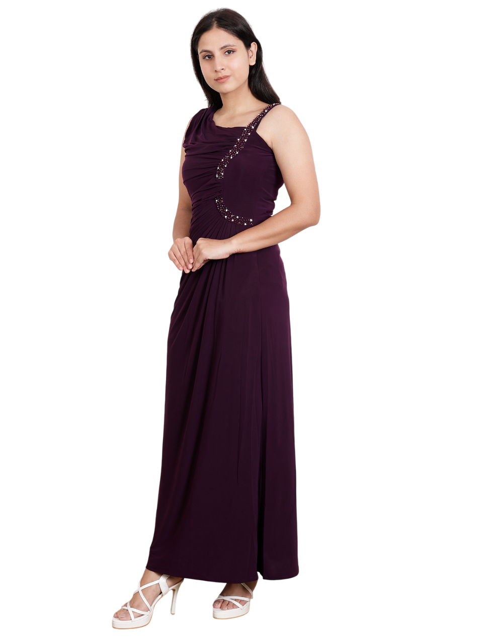 Dream Design Elegant Sleeveless Long Evening Gown with  Rhinestone Embellishments – Formal & Party Wear Dress