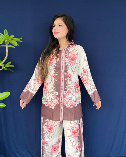 Linen Fabric Flower Co-ord Set