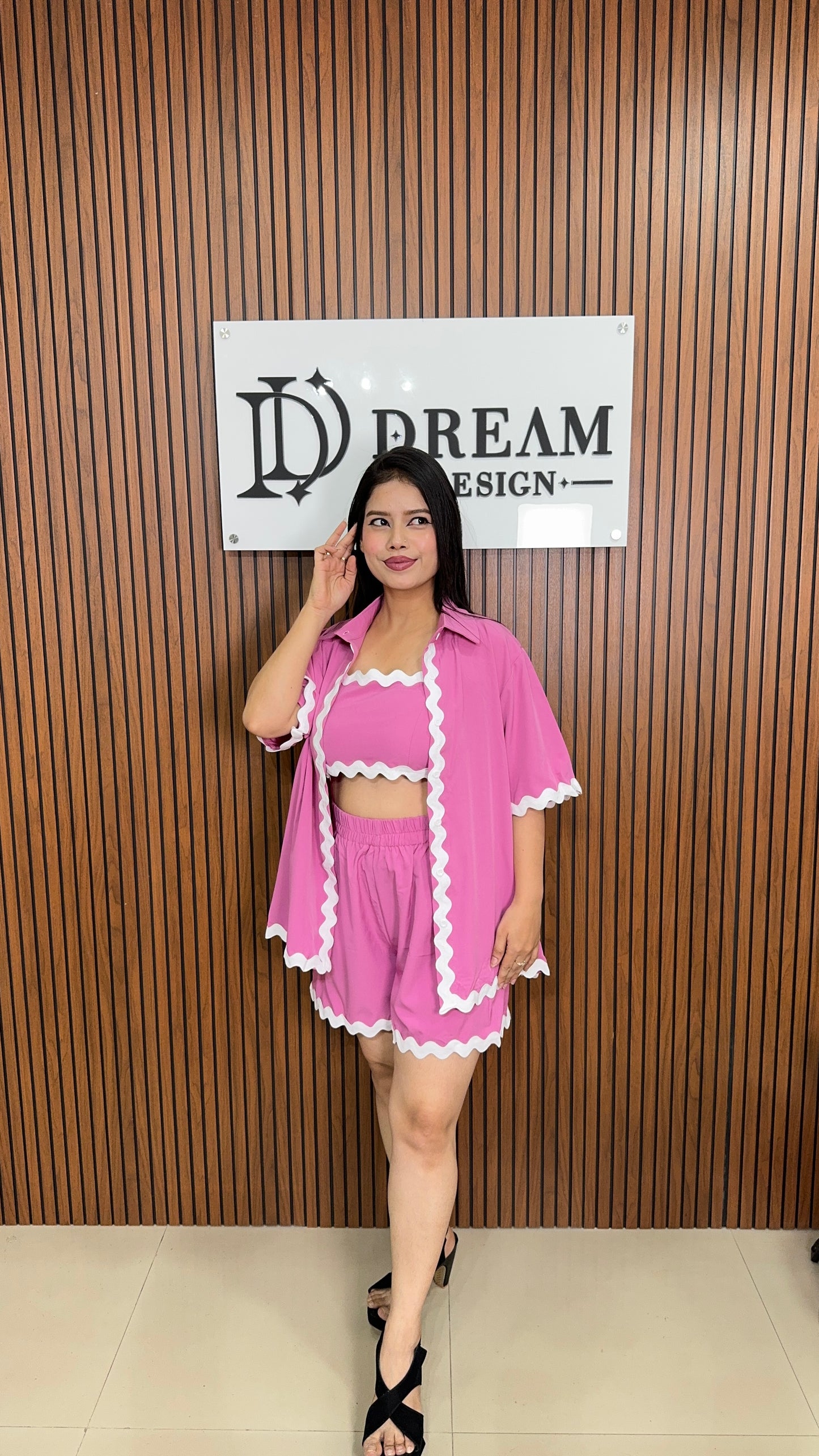 Dream Design Women's Shorts Coord Set – 3-Piece Outfit with Matching Jacket & Crop Top | Casual & Summer Wear