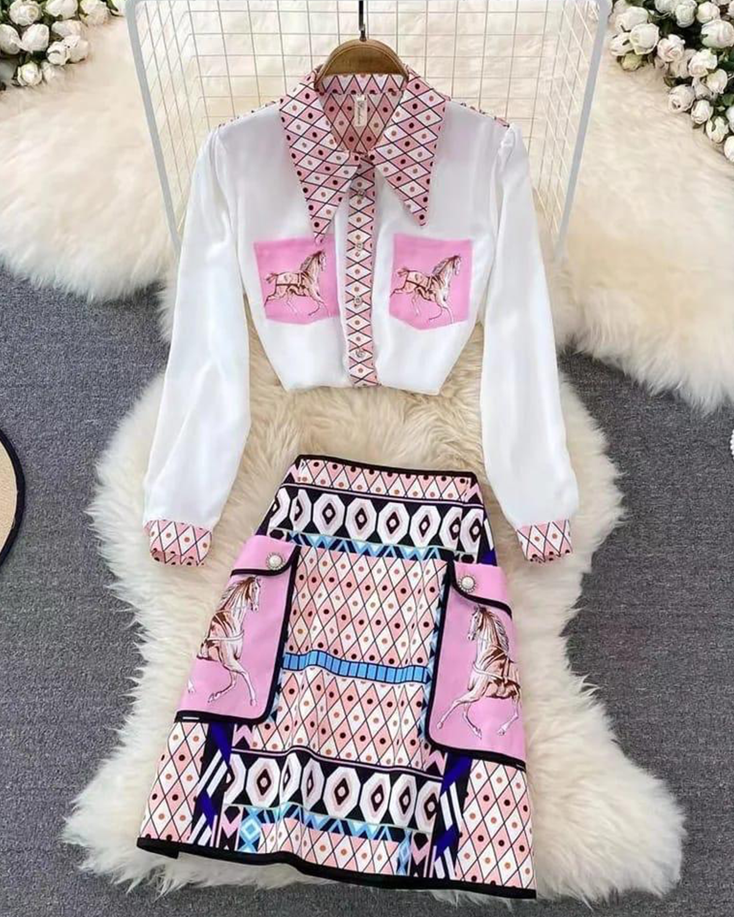 Pink White Horse Co-ord Set