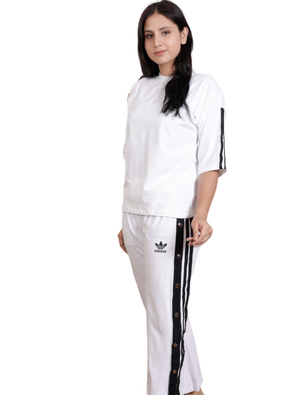 Dream Design Women's Tracksuit – High Neck Half Sleeve Top with Snap-Button Side Striped Joggers